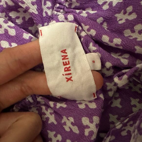 NWOT XIRENA Puff-Sleeve Nissa Babydoll Mini Dress in Purple Clover Print - Picture 11 of 15